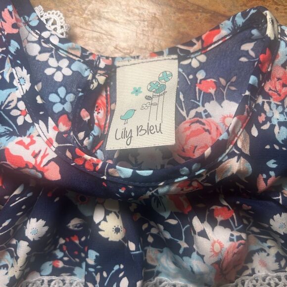 Lily Bleu Toddler Floral Dress 2T Navy Pink Ruffle Sleeve Summer Outfit - Picture 2 of 6